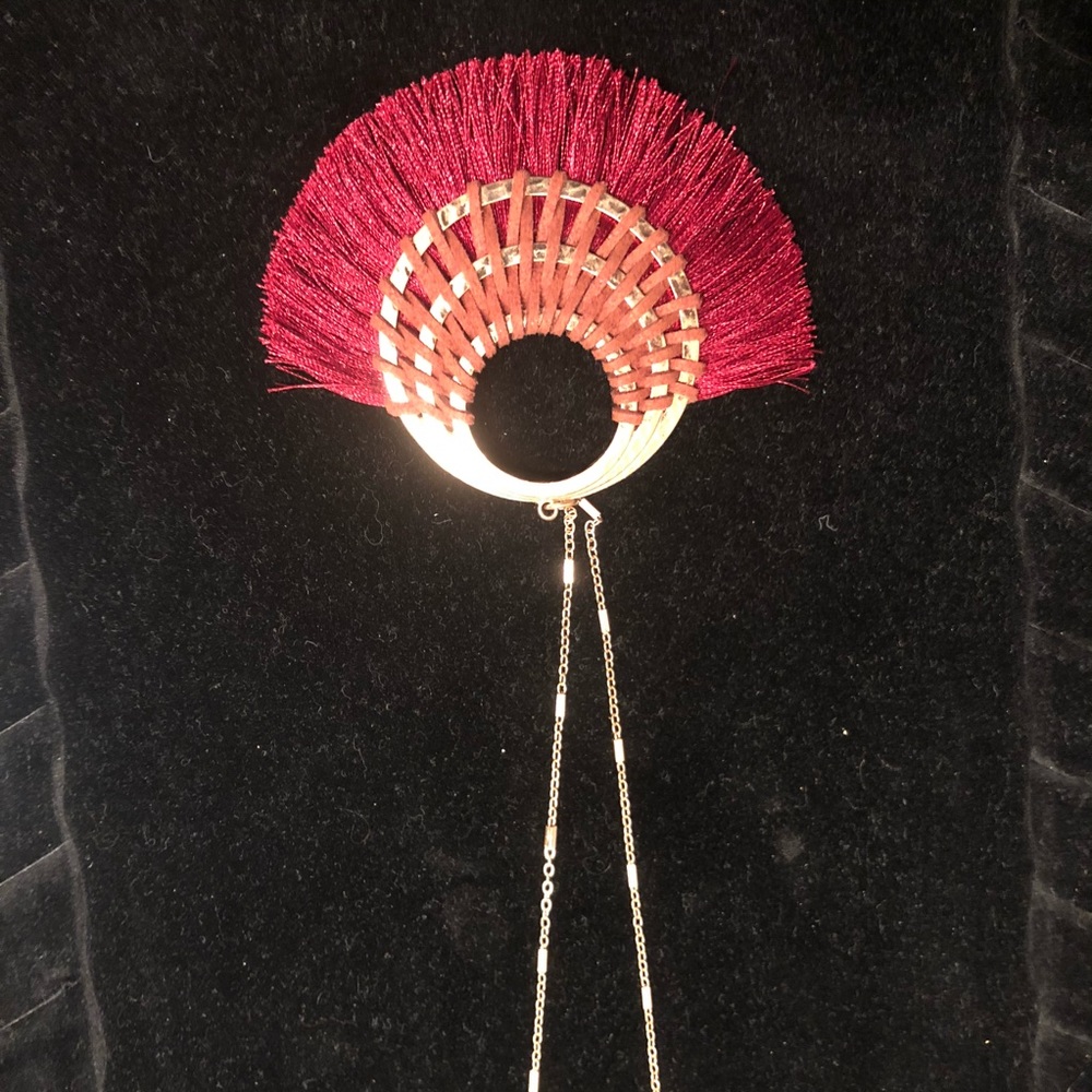 20” Statement Necklace Threaded Leather Pendant - image 3